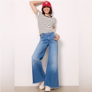 MOTHER The Roller Fray Med-Rise Wide Leg Jeans (Riding Cliffside) Size 28